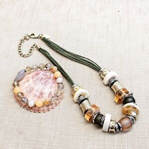 SET!  Chico's Chunky Mixed Bead Necklace with Gemstone Stretchy Bracelet  SET!